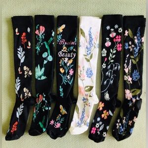 Copper compression socks 6, floral designs, for travel, nursing, running, hiking